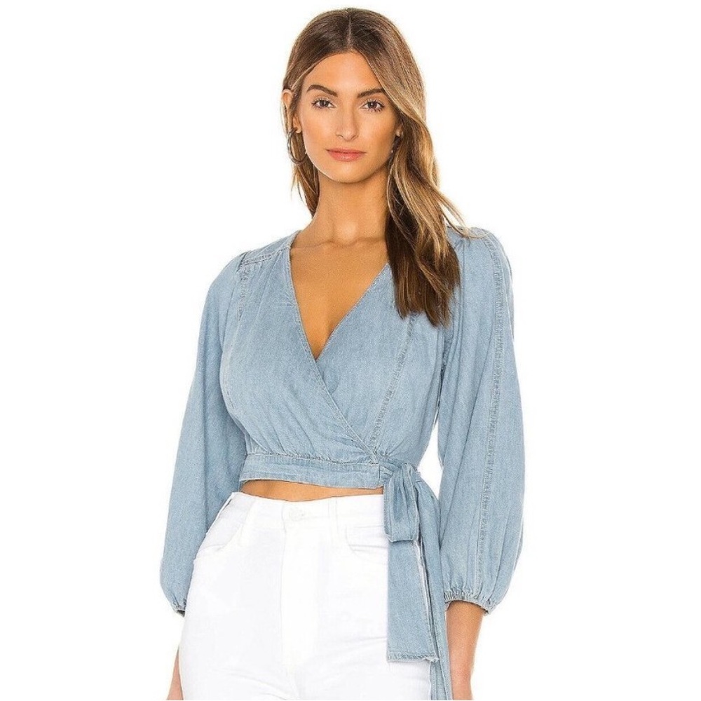 Free People Sophie Denim Wrap Crop Top